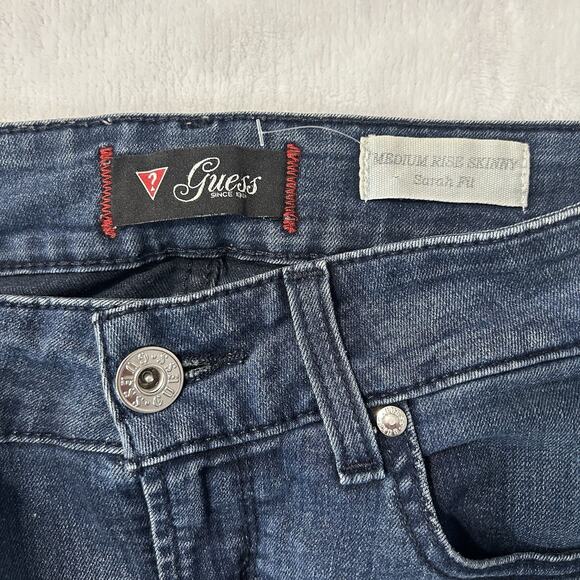 Guess Womens Sarah Fit Skinny Jeans Size 27 Medium Wash Blue Mid Rise distressed - Picture 3 of 13